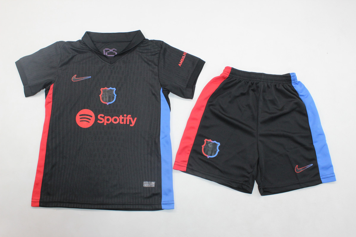Kids-Barcelona 24/25 Away Black Soccer Jersey